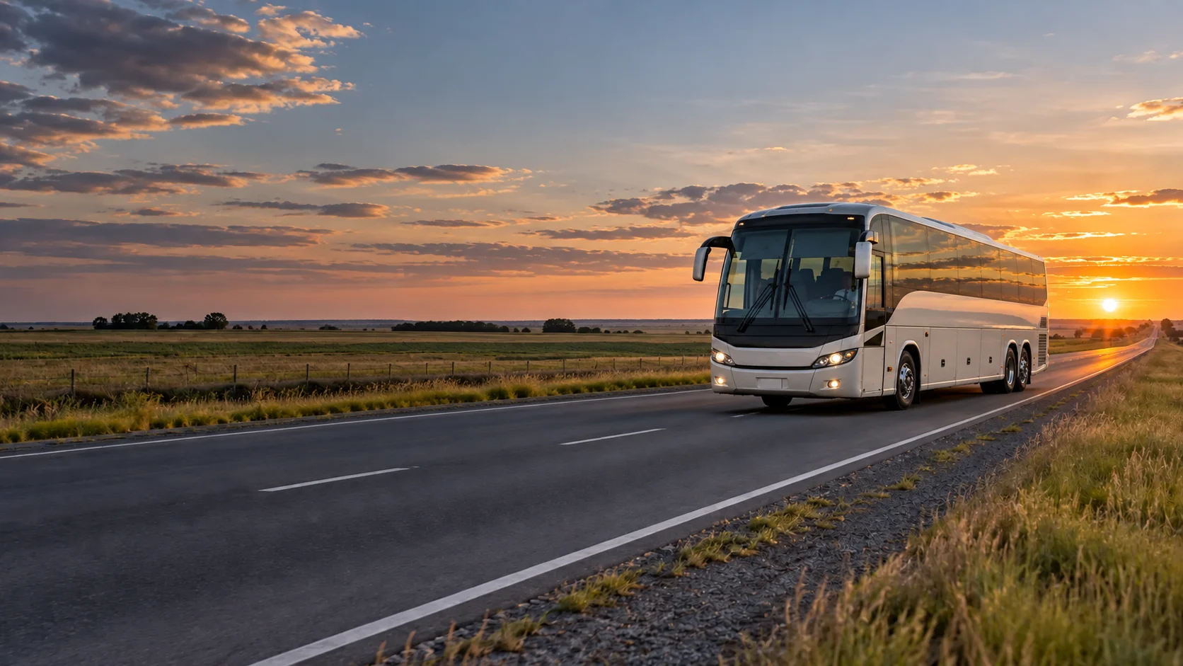 Ómnibus de larga distancia viajando por una ruta argentina