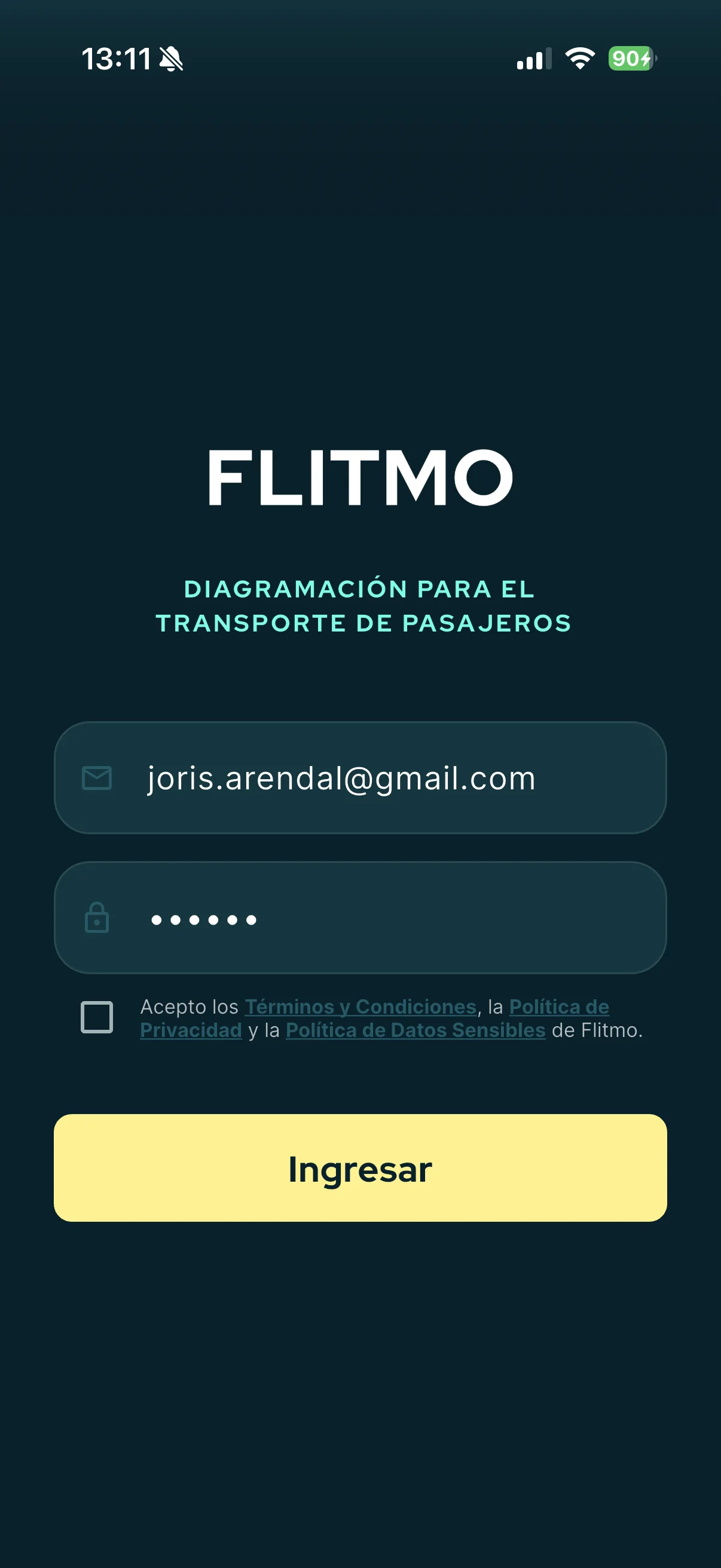 Captura real de App Móvil FLITMO